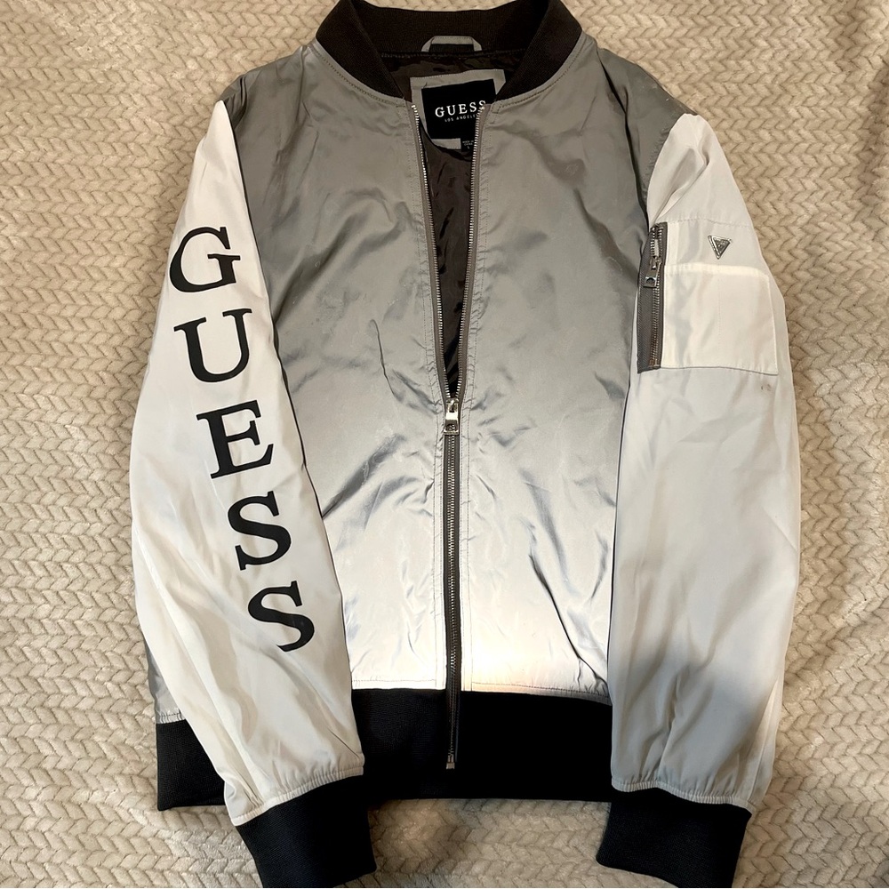Men’s Guess reflective bomber jacket size L  brand new never worn without tags